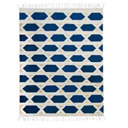 Blue Geometric Flatwoven Kilim Rug - Southwestern Turkish Rugs Living Room Area Accent Runner Size 3x5 5x8 8x10 Wool Woven Low Pile - thumbnail 2