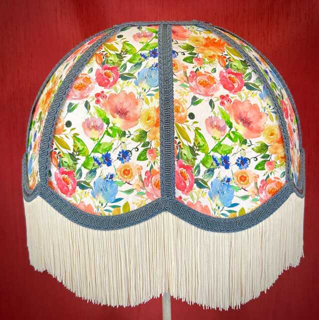 Handmade Wildflower Dome Lampshade Blue Braid, Cream Fringe - image 1