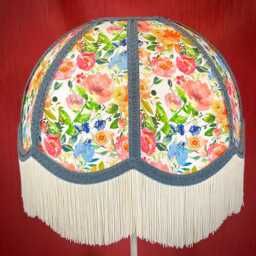 Handmade Wildflower Dome Lampshade Blue Braid, Cream Fringe - thumbnail 1