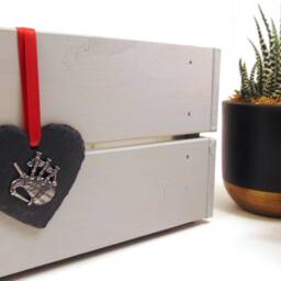 Bagpipes Design Natural Slate Heart Hanging Ornament - Christmas Gift For Her Scottish Wedding Mum - thumbnail 3