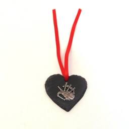 Bagpipes Design Natural Slate Heart Hanging Ornament - Christmas Gift For Her Scottish Wedding Mum - thumbnail 2