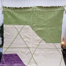 Charming Zanafi Rug, Handmade Moroccan Rug 6x9, Flatweave Berber Rug, Tribal Geometric Green & Viola Purple Wool Kilim - thumbnail 2