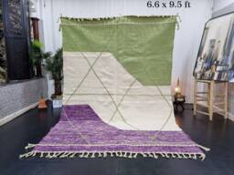Charming Zanafi Rug, Handmade Moroccan Rug 6x9, Flatweave Berber Rug, Tribal Geometric Green & Viola Purple Wool Kilim - thumbnail 1