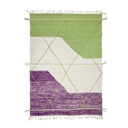 Charming Zanafi Rug, Handmade Moroccan Rug 6x9, Flatweave Berber Rug, Tribal Geometric Green & Viola Purple Wool Kilim - thumbnail 4