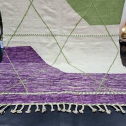 Charming Zanafi Rug, Handmade Moroccan Rug 6x9, Flatweave Berber Rug, Tribal Geometric Green & Viola Purple Wool Kilim - thumbnail 3