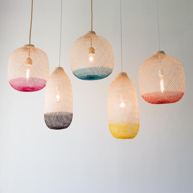 Colorful Bamboo Pendant Light, Eco-Friendly Dyed Artisan Fish Trap Lamp Shade, Rattan Fixture Cw - image 1