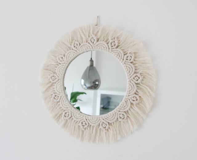 Macrame Wall Mirror Round in Boho Style Beige 32 cm, 42 cm Or 52 - image 1