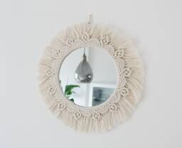 Macrame Wall Mirror Round in Boho Style Beige 32 cm, 42 cm Or 52