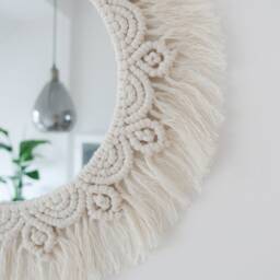 Macrame Wall Mirror Round in Boho Style Beige 32 cm, 42 cm Or 52 - thumbnail 2