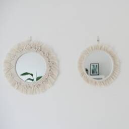 Macrame Wall Mirror Round in Boho Style Beige 32 cm, 42 cm Or 52 - thumbnail 3