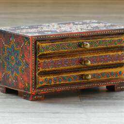 Wooden Desk Organiser , Chest Of Drawer, 2 Drawer Chest, Handmade Hand Painted, Indian Ethnic Style, Small - thumbnail 2