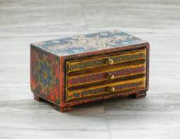 Wooden Desk Organiser , Chest Of Drawer, 2 Drawer Chest, Handmade Hand Painted, Indian Ethnic Style, Small