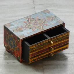 Wooden Desk Organiser , Chest Of Drawer, 2 Drawer Chest, Handmade Hand Painted, Indian Ethnic Style, Small - thumbnail 3