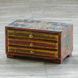 Wooden Desk Organiser , Chest Of Drawer, 2 Drawer Chest, Handmade Hand Painted, Indian Ethnic Style, Small - thumbnail 4