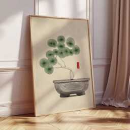 Bonsai Tree Poster, Japanese Wall Art Print, Zen Minimalist Decor, Asian Ink Painting Artwork, Tranquil Nature Meditation Home Print - thumbnail 2