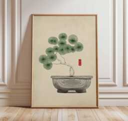 Bonsai Tree Poster, Japanese Wall Art Print, Zen Minimalist Decor, Asian Ink Painting Artwork, Tranquil Nature Meditation Home Print - thumbnail 1