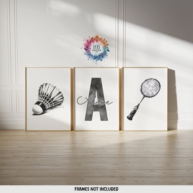 Personalised Badminton Prints - Set Of 3 Posters - Boys Girls Bedroom Decor Custom Wall Art Kid Room Kids Artwork Gifts - image 1