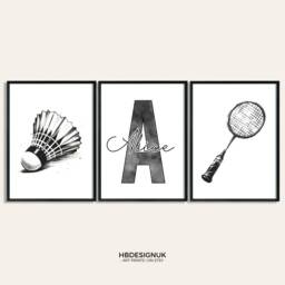 Personalised Badminton Prints - Set Of 3 Posters - Boys Girls Bedroom Decor Custom Wall Art Kid Room Kids Artwork Gifts - thumbnail 2