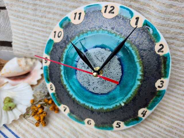Handmade Ceramic Wall Clock - Small Kitchen Clock, Frozen Morning Pottery Decor - image 1