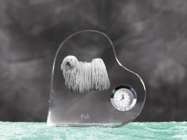 Puli - Crystal Clock in The Shape Of A Heart With Image Pure-Bred Dog - image 1