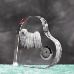 Puli - Crystal Clock in The Shape Of A Heart With Image Pure-Bred Dog - thumbnail 2