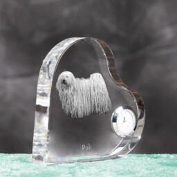 Puli - Crystal Clock in The Shape Of A Heart With Image Pure-Bred Dog - thumbnail 3