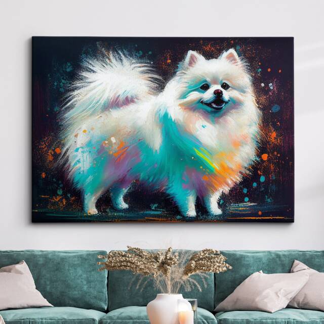 Colorful Pomeranian Dog Pet Abstract Modern Oil Painting Wall Art, Framed Canvas Poster Print, Home Kitchen Office Room Decor, Gifts - image 1