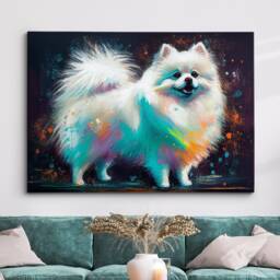 Colorful Pomeranian Dog Pet Abstract Modern Oil Painting Wall Art, Framed Canvas Poster Print, Home Kitchen Office Room Decor, Gifts - thumbnail 1