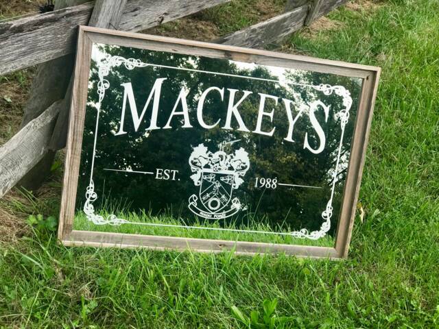 Personalized Family Crest Coat Of Arms Mirror in Barnwood Frame-Personalized Bar Mirror-Custom Engraved Mirror-Barn Wood Mirror-24x36 - image 1