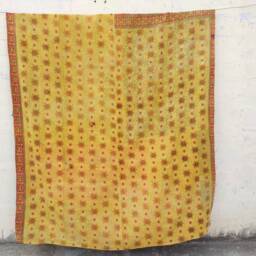 Hand Stitched Twin Kantha Quilt Vintage Indian Cotton Bedspread - thumbnail 2