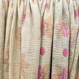 Hand Stitched Twin Kantha Quilt Vintage Indian Cotton Bedspread - thumbnail 3