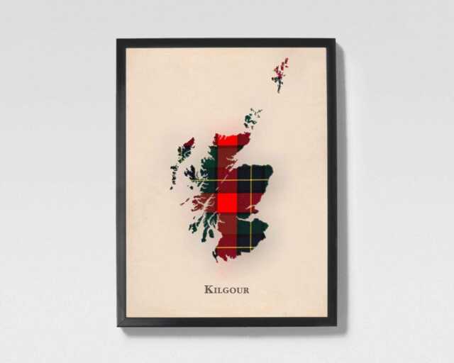 Clan Kilgour Scottish Tartan Map - Of Scotland Family Wall Decor, Ready To Hang - image 1