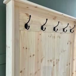Unpainted, Natural Wood Tall Bench With Coat Hooks, Hall Storage Bench. Monks Stand - thumbnail 3