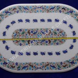 "Marble Dining Table Top Elephant & Bird Inlay, Floral Design - 48""x30" - thumbnail 2