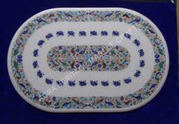 "Marble Dining Table Top Elephant & Bird Inlay, Floral Design - 48""x30"