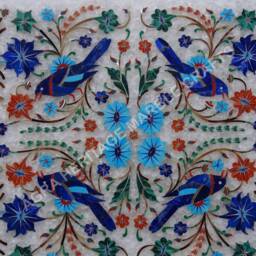 "Marble Dining Table Top Elephant & Bird Inlay, Floral Design - 48""x30" - thumbnail 4