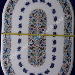 "Marble Dining Table Top Elephant & Bird Inlay, Floral Design - 48""x30" - thumbnail 3