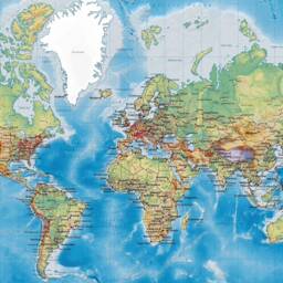3D World Map Mural, Detailed Land & Ocean Plate Wall Decor, Peel & Stick Wallpaper - thumbnail 3