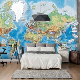 3D World Map Mural, Detailed Land & Ocean Plate Wall Decor, Peel & Stick Wallpaper - thumbnail 2
