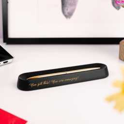 Personalized Pen Tray, Engraved Desk Organizer, Black Pencil Stand, Custom Client Gifts - thumbnail 2