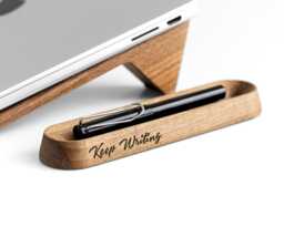 Personalized Pen Tray, Engraved Desk Organizer, Black Pencil Stand, Custom Client Gifts - thumbnail 1