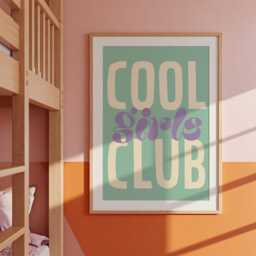 Cool Girl Bedroom Set Of 3 Prints, Smile Face, Retro Style, Tween Room, Power, Peace Wall Art, Colourful Kids, Checkerboard, Pink Green - thumbnail 2
