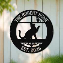 Peeking Cat Metal Sign - Custom Name Design Door Hanger Wall Decor For Lovers - thumbnail 2