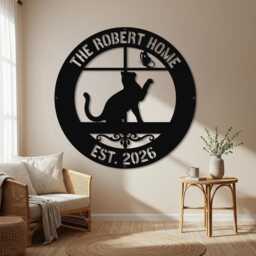 Peeking Cat Metal Sign - Custom Name Design Door Hanger Wall Decor For Lovers - thumbnail 3