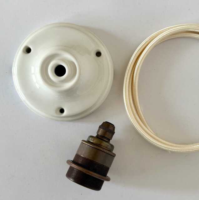 10cm Ceramic Ceiling Rose, Electric Cable & E27 Bulb Holder Pendant Light Set Various Options B - image 1
