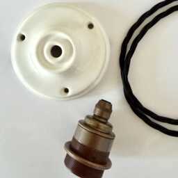 10cm Ceramic Ceiling Rose, Electric Cable & E27 Bulb Holder Pendant Light Set Various Options B - thumbnail 2