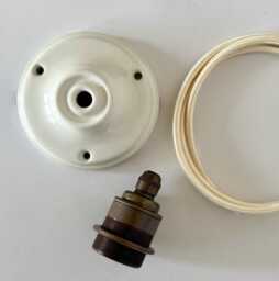 10cm Ceramic Ceiling Rose, Electric Cable & E27 Bulb Holder Pendant Light Set Various Options B - thumbnail 1