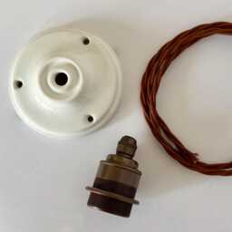 10cm Ceramic Ceiling Rose, Electric Cable & E27 Bulb Holder Pendant Light Set Various Options B - thumbnail 3