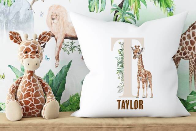 Personalised Alphabet Cushions - Giraffe Cushion Children's Safari -Birthdays Nursery Cushion