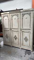 Triple Vintage Old Charm Linenfold Painted Aged Cream Shabby Boho Chic Rustic Wardrobe